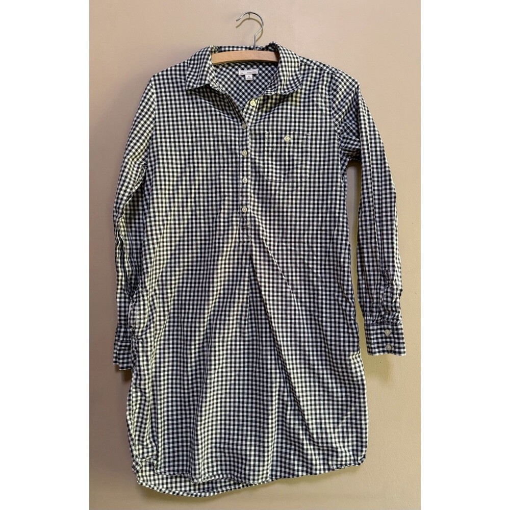 Gap 100% Cotton Navy Blue Gingham Plaid Shirt Dress Pockets Loose Fit Size XS